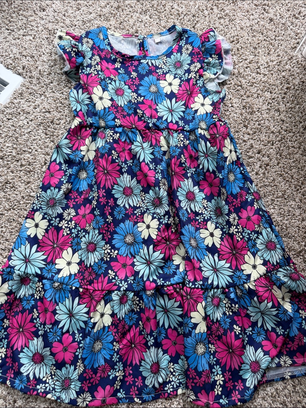NWOT Amazon Girls Navy Floral Ruffle-Sleeve Dress size 120/5T comparable